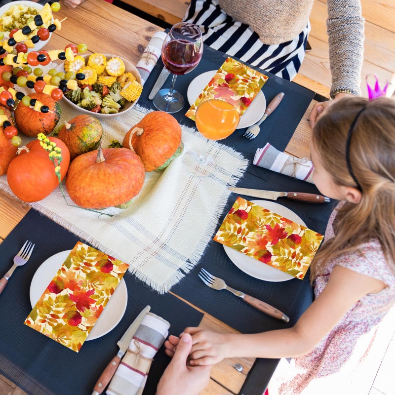 JarThenaAMCS 50 Pcs Fall Leaves Guest Napkins Autumn Maple Leaf Disposable Napkins Watercolor Dinner Hand Paper Napkin for Bathroom Thanksgiving Holiday Party Table Supplies - Image 5